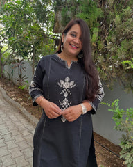 Navy Blue South Cotton Embroidered Co-ord Set