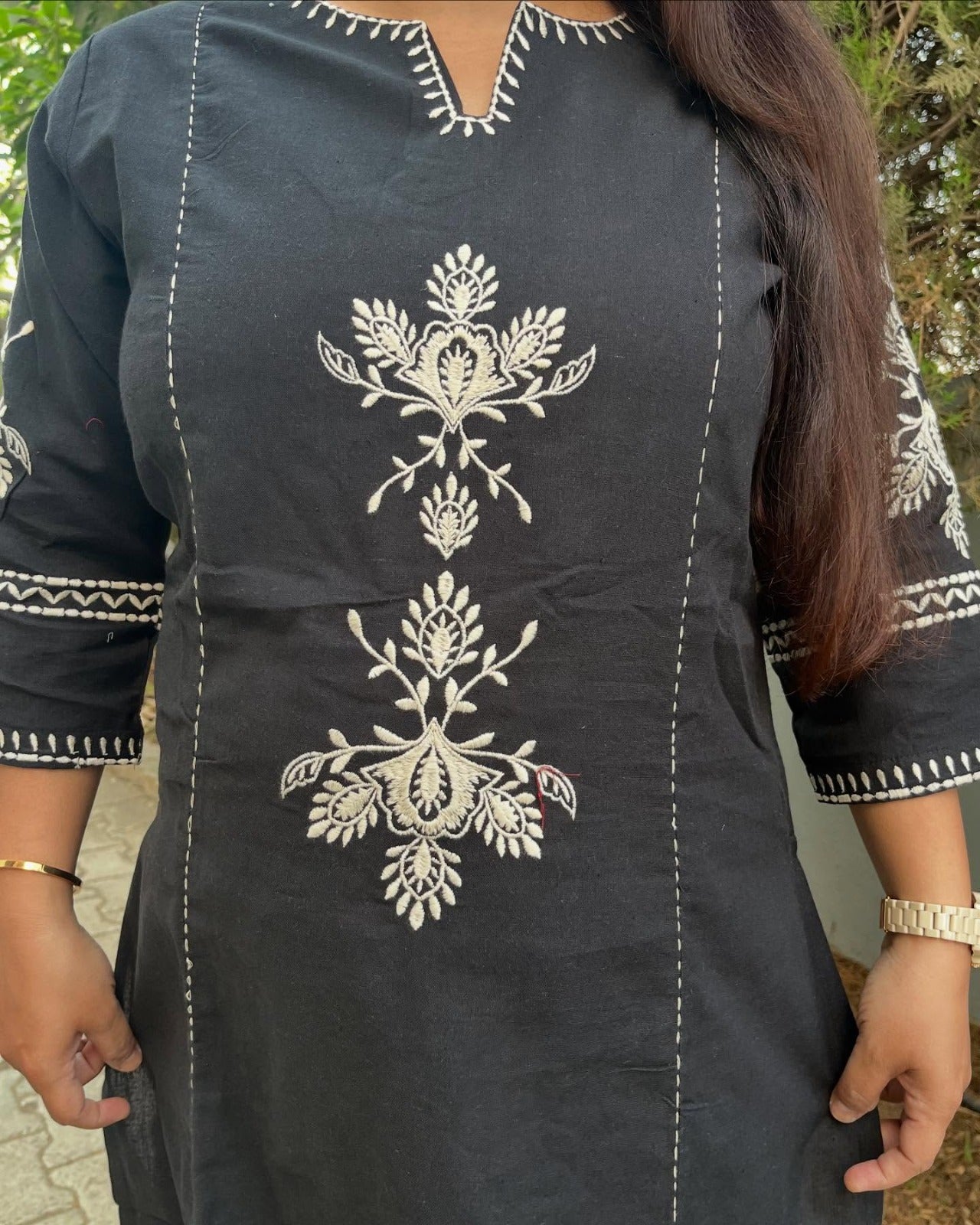 Navy Blue South Cotton Embroidered Co-ord Set