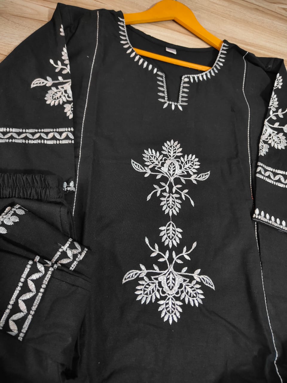 Navy Blue South Cotton Embroidered Co-ord Set