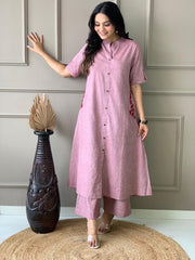 Baby Pink Cotton Slub Embroidered Co-ord Set