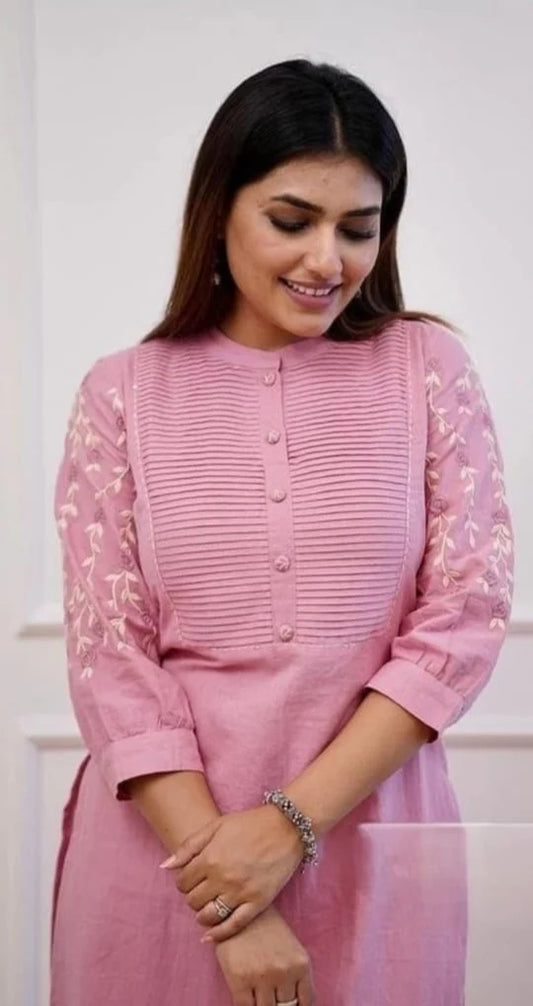 Beautiful Pink Rayon Embroidery Kurta Set