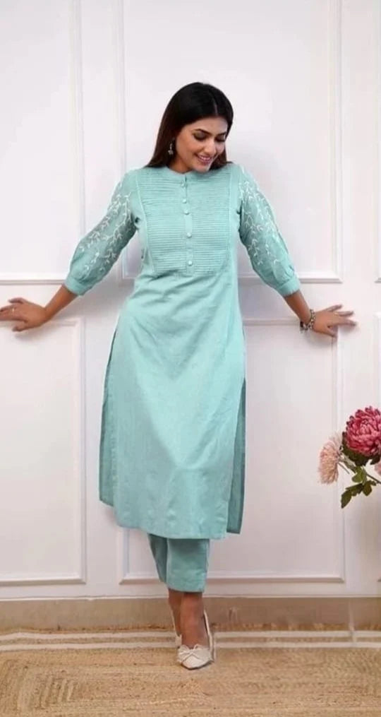 Beautiful Light Blue Rayon Embroidery Kurta Set