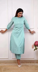 Beautiful Light Blue Rayon Embroidery Kurta Set