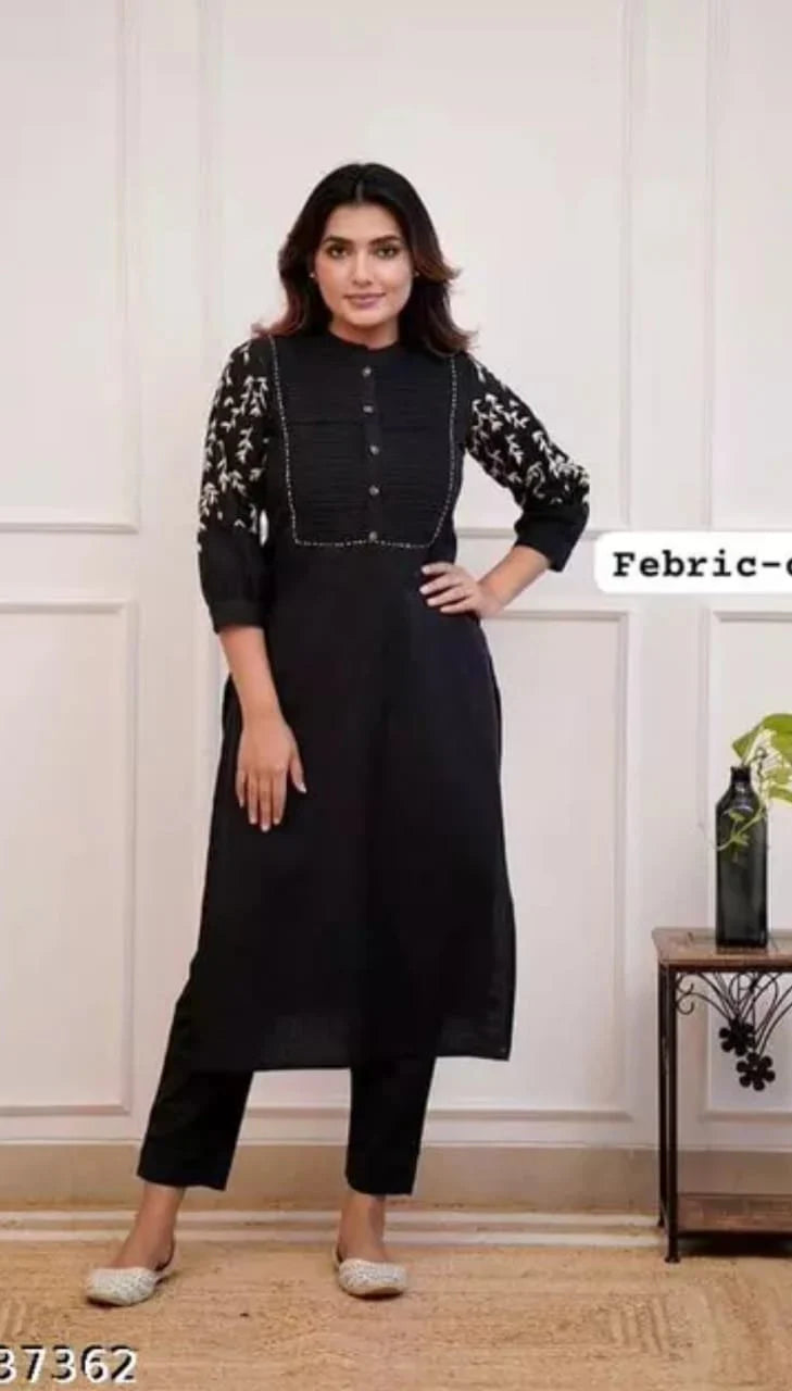Beautiful Black Rayon Embroidery Kurta Set
