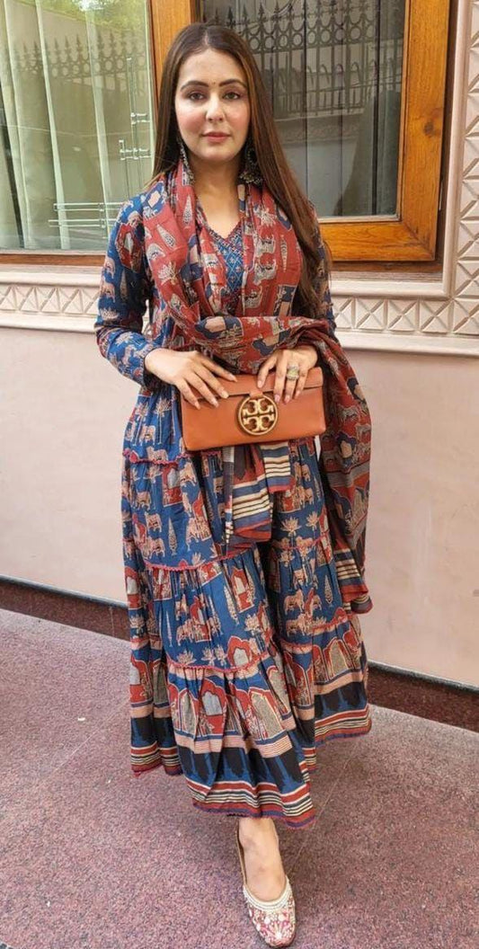 Blue Dupatta set, embroidered, laadshop