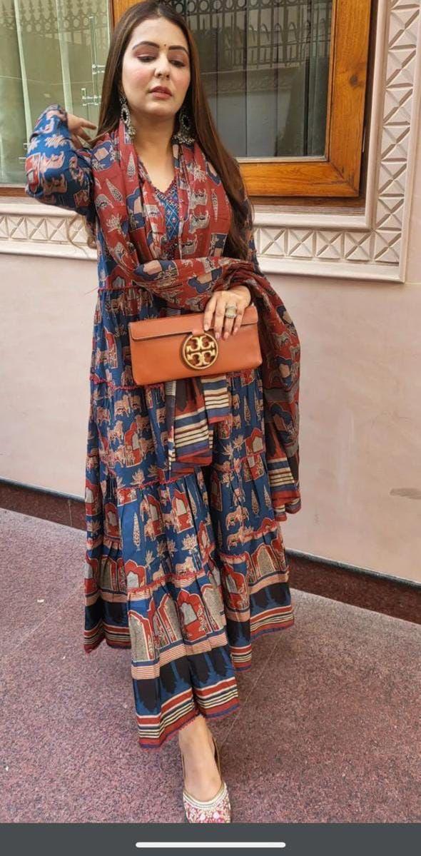 Blue Dupatta set, embroidered, laadshop