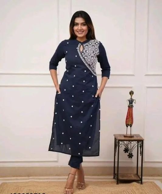 Blue Kurta Set, Embroidered, Laadshop