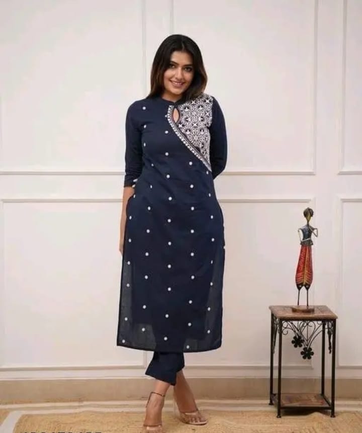 Blue Kurta Set, Embroidered, Laadshop