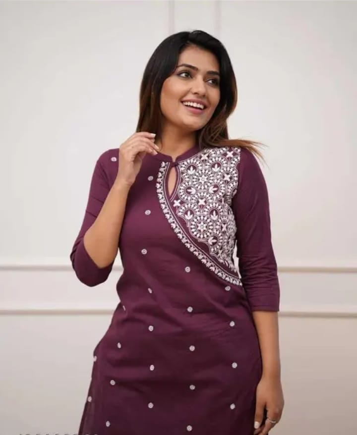 Purple Rayon Embroidered Kurta Set