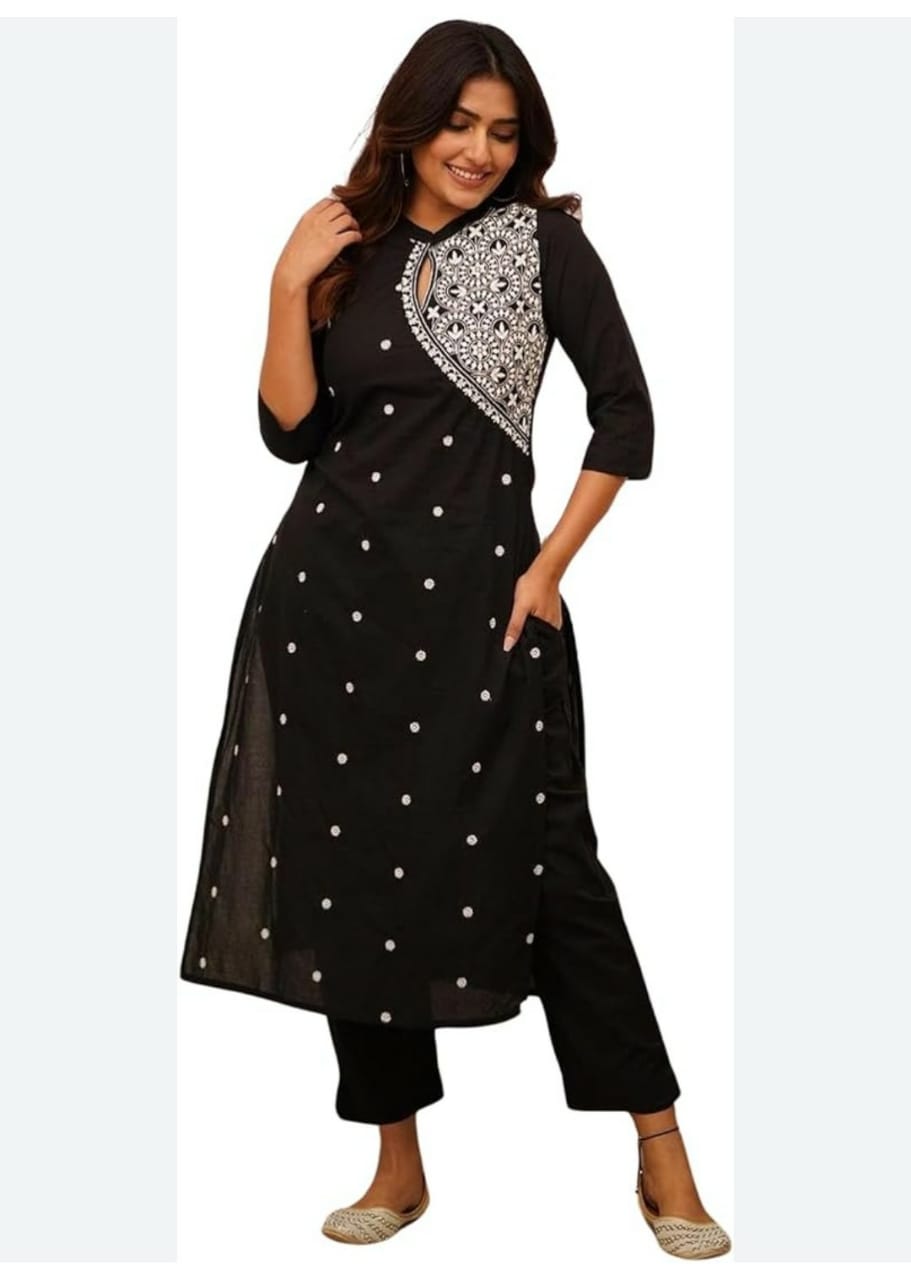 Black Kurta set, Embroidered Kurta set, Laadshop