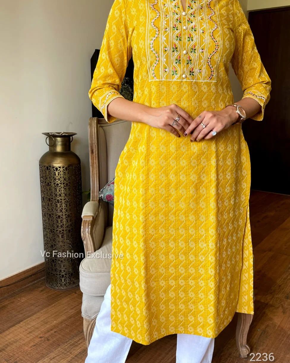 Yellow Kurta set , reyon kurta set , laadshop