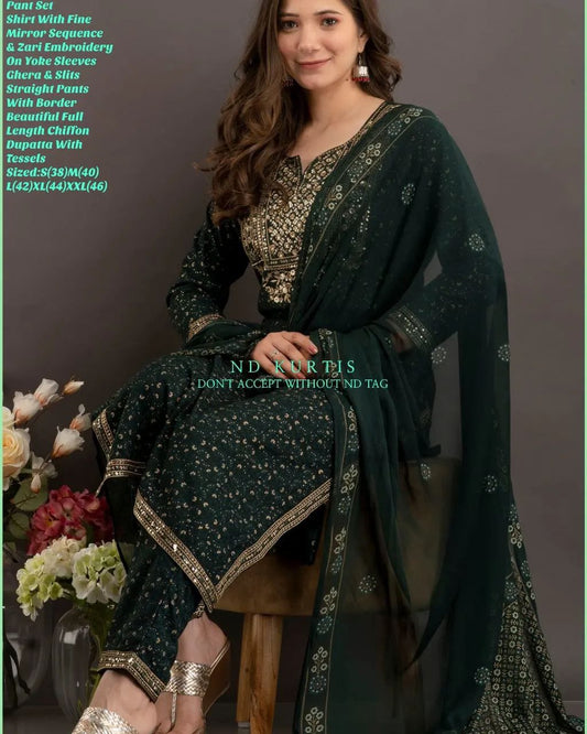 Green Dupatta set, embroidered Dupatta set , Laadshop