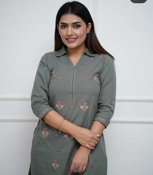 Grey co-ord set, embroidered, laadshop