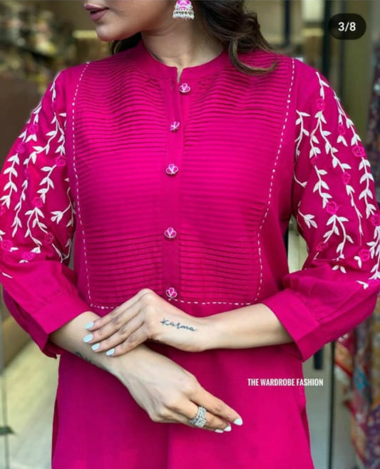Beautiful Magenta Pink Rayon Embroidery Kurta Set