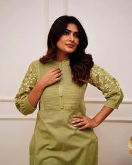 Beautiful Olive Green Rayon Embroidery Kurta Set