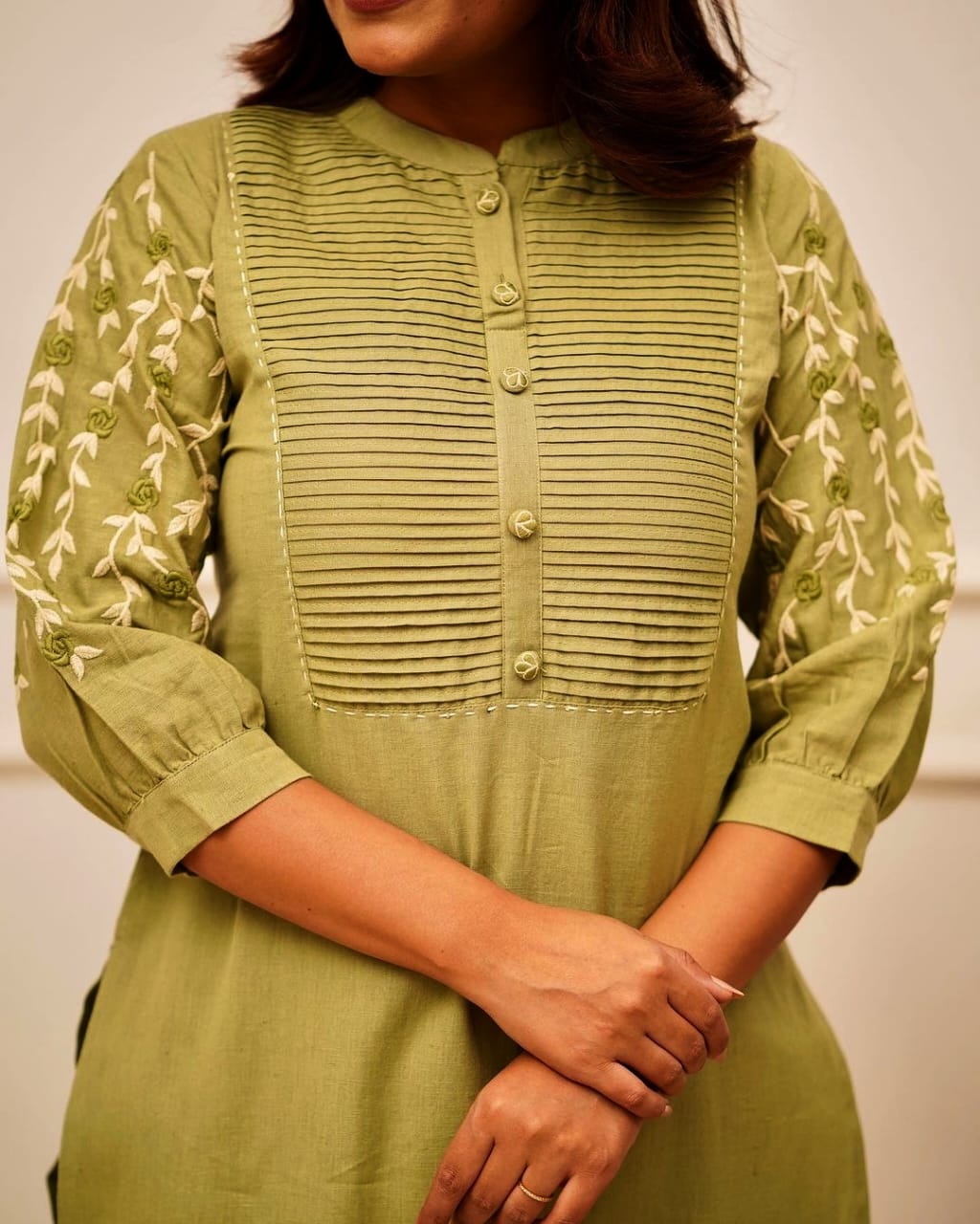 Beautiful Olive Green Rayon Embroidery Kurta Set