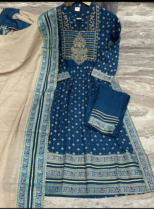 Beautiful Rayon Blue Dupatta Set