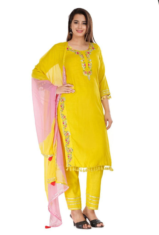 Beautiful Rayon Yellow Dupatta Set