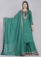 Elegant Teal Green Rayon Embroidery Dupatta Set