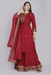 Elegant Red Rayon Embroidery Dupatta Set