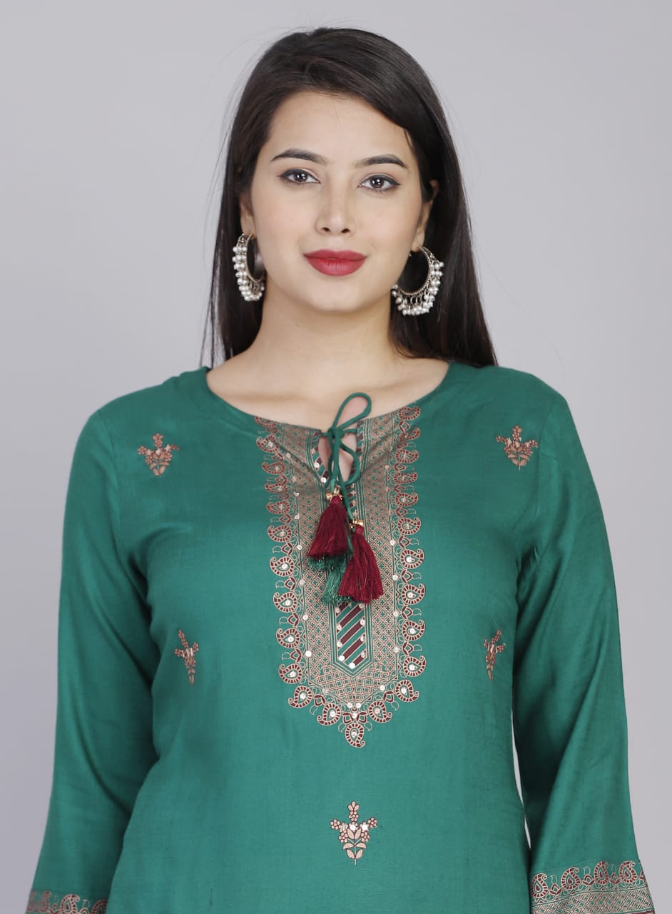 Elegant Teal Green Rayon Embroidery Dupatta Set