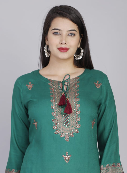 Elegant Teal Green Rayon Embroidery Dupatta Set