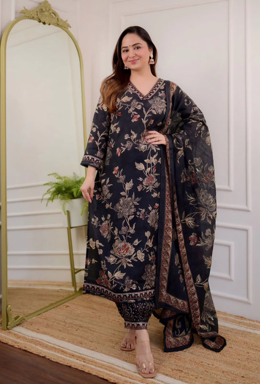 Beautiful Black Rayon Dupatta Set