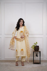 Elegant Light Yellow Cotton Dupatta Set