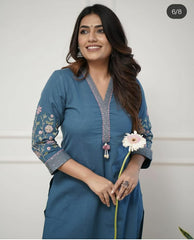 Perfect Blue Embroidery Kurta Set