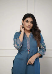 Perfect Blue Embroidery Kurta Set