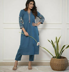 Perfect Blue Embroidery Kurta Set