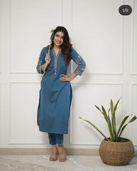 Perfect Blue Embroidery Kurta Set