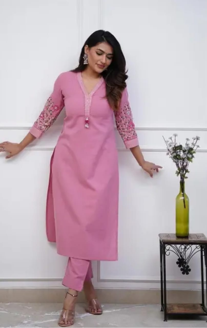 Perfect Pink Embroidery Kurta Set