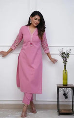 Perfect Pink Embroidery Kurta Set