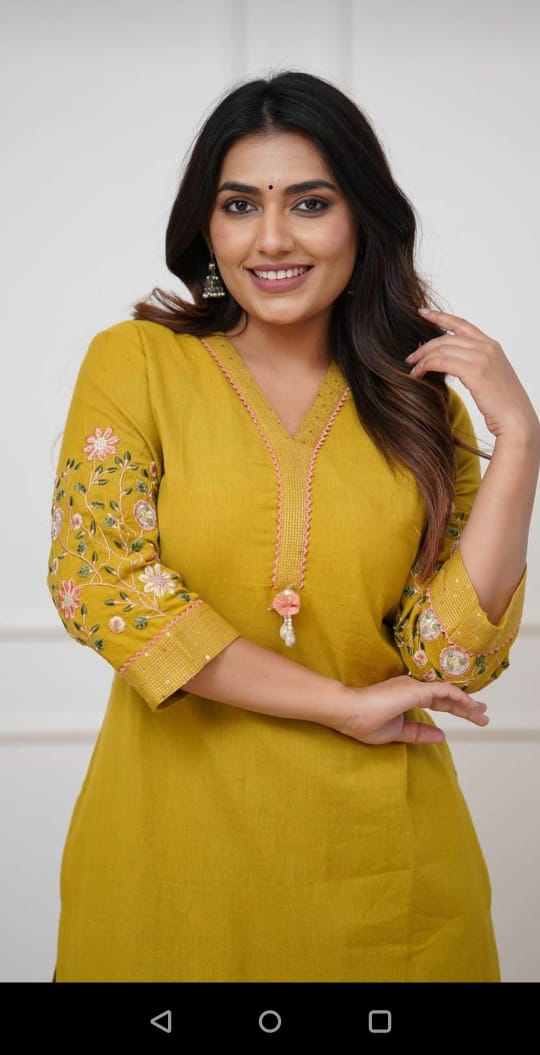 Perfect Mustard Yellow Embroidery Kurta Set