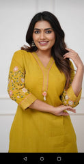 Perfect Mustard Yellow Embroidery Kurta Set