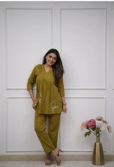 Stylish Mehandi Pintex Embroidery  Co-ord Set