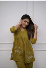 Stylish Mehandi Pintex Embroidery  Co-ord Set