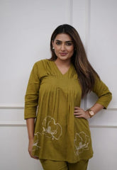 Stylish Mehandi Pintex Embroidery  Co-ord Set