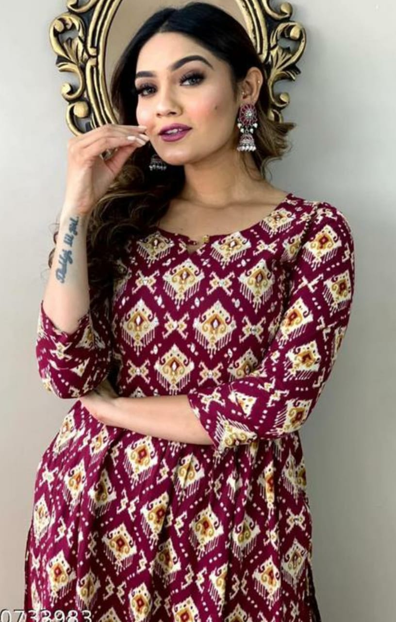 Beautiful Wine Rayon Kurta Set