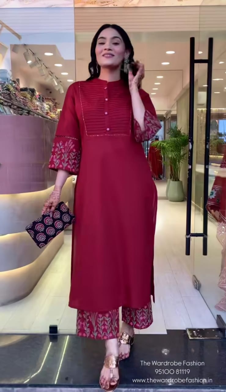 Perfect Maroon Embroidery Kurta Set