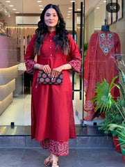 Perfect Maroon Embroidery Kurta Set