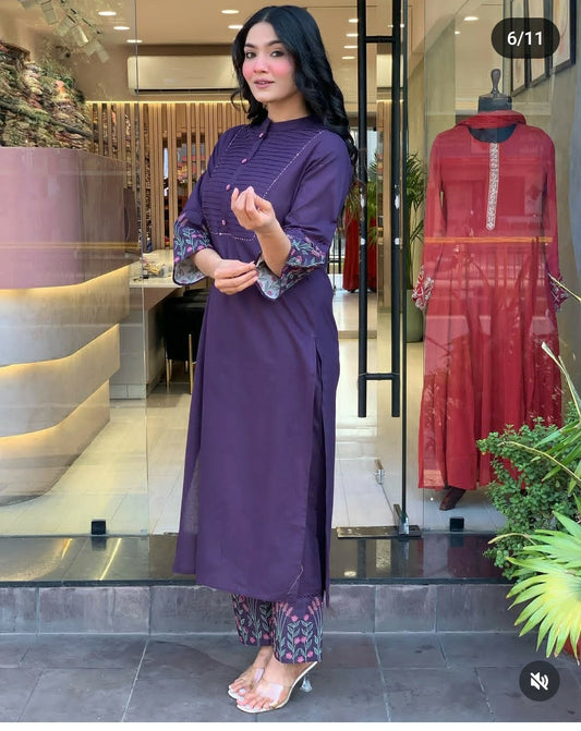 Perfect Purple Embroidery Kurta Set