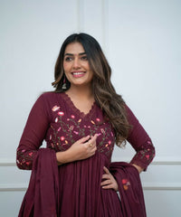 Beautiful Maroon Embroidery Dupatta Set