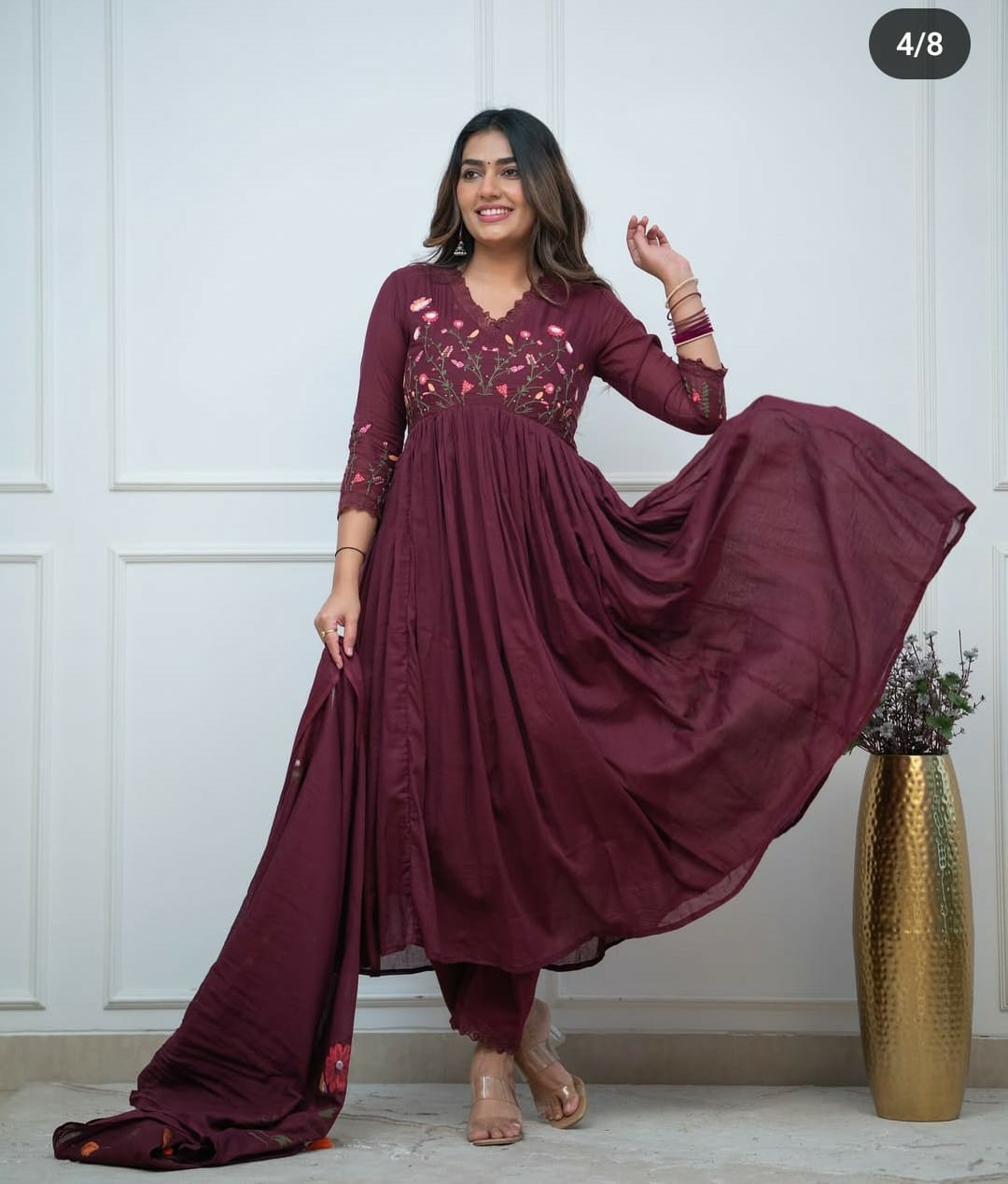 Beautiful Maroon Embroidery Dupatta Set