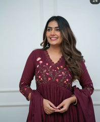 Beautiful Maroon Embroidery Dupatta Set