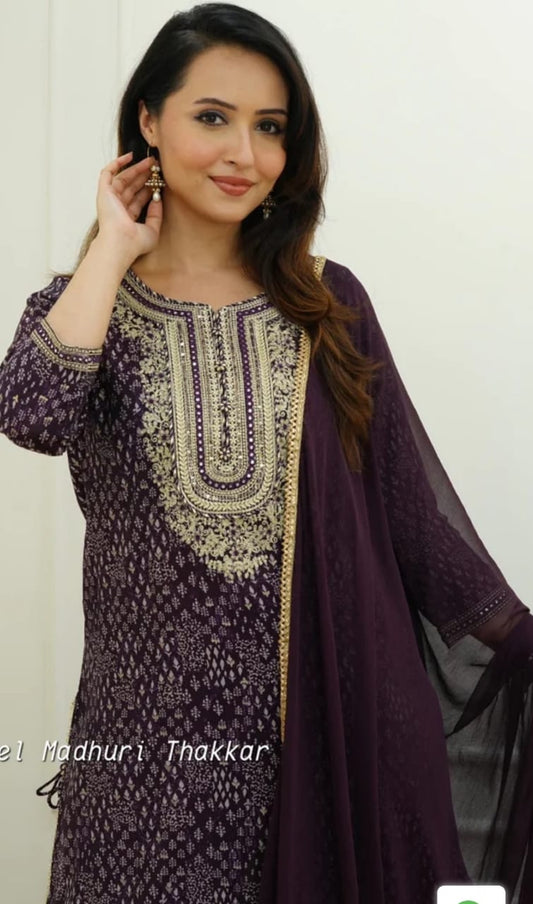 Beautiful Plum Purple Embroidery Dupatta Set