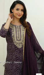 Beautiful Plum Purple Embroidery Dupatta Set