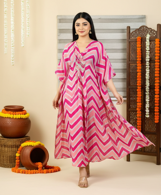 Beautiful Rayon Pink Kaftan
