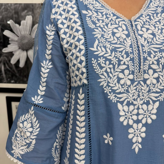 Sky Blue Embroidery Dupatta Set